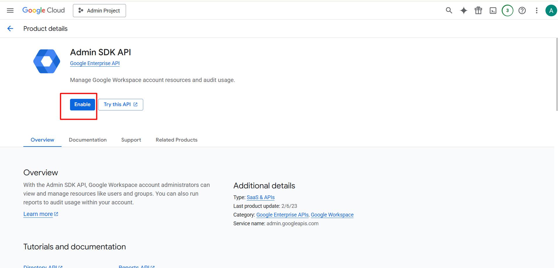 Enable Admin SDK API