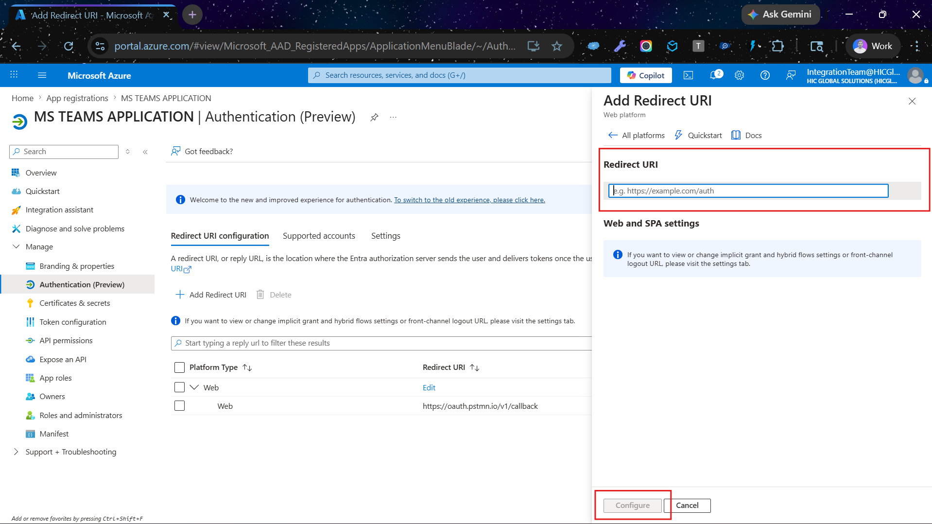 Configure Redirect URI